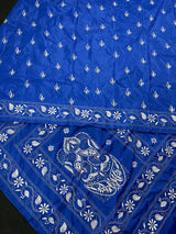 Blue Color Bangalori Silk Saree with Hand Kantha Stitch | Handwoven Kantha Stitch Sarees | Kantha Saress | Silk Sarees | Bengal Sarees
