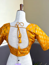 Mango Yellow Readymade Blouse | Pure Banarasi Blouse | Ready to Wear Blouse | Yellow Color Blouse with Gold Butti | Stitched Blouse
