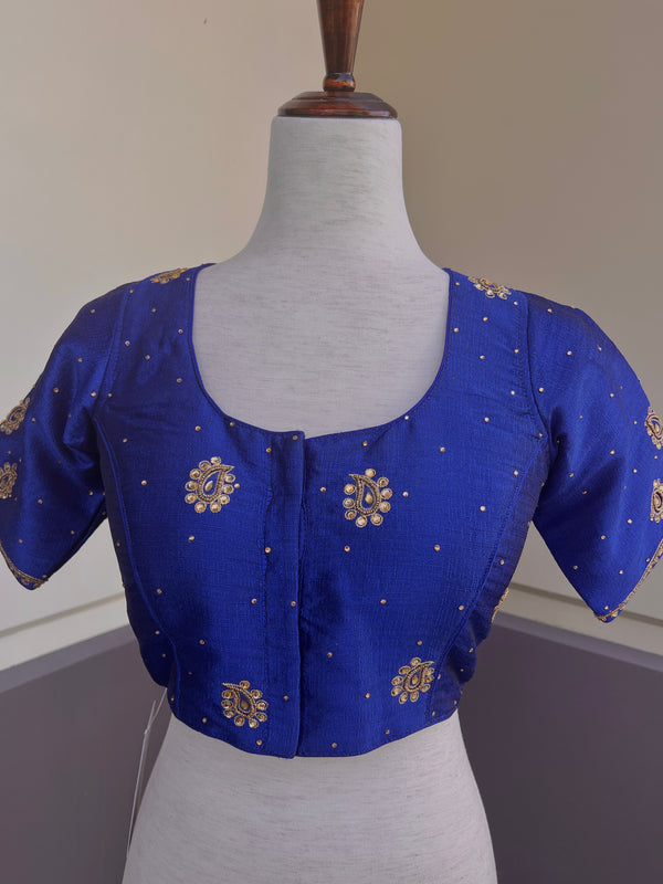 Blue Color Raw Silk Ready to Wear Blouse | Size 36 | Handwork Blouses | Padded Blouse | Readymade Blouses for Sarees | Blue Color Blouse