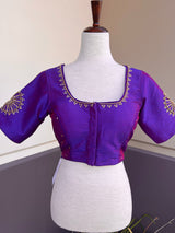 Dual Tone Raw Silk Ready to Wear Blouse in Purple and Blue | Handwork Blouses | Padded Blouse | Readymade Blouses for Sarees