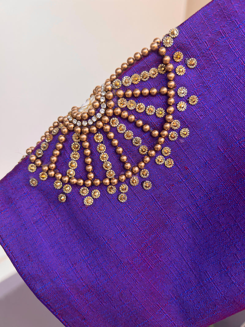 Dual Tone Raw Silk Ready to Wear Blouse in Purple and Blue | Handwork Blouses | Padded Blouse | Readymade Blouses for Sarees