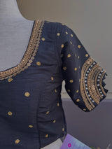 Black Color Raw Silk Ready to Wear Blouse | Handwork Blouses | Padded Blouse | Size - 36 | Readymade Saree Blouses | Black Color B