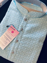 Sky Blue Chikankari Lucknowi Georgette Men Kurta Pajama Set with Lining | Chikhankari Kurtas | Mens Ethnic Wear | Kaash Collection Kurta Set - Kaash Collection