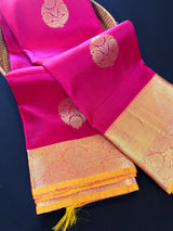 Magenta Pink with Yellow Pure Kanjivaram Silk Saree | Gold Zari Weave | Pure Silk Sarees | Pure Kanchipuram Silk |  SILK MARK CERTIFIED