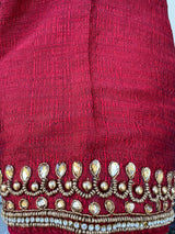 Boat Neck Maroon Color Raw Silk Ready to Wear Blouse | Handwork Blouses | Readymade Blouses for Sarees | Maroon Color Saree Blouse - Kaash