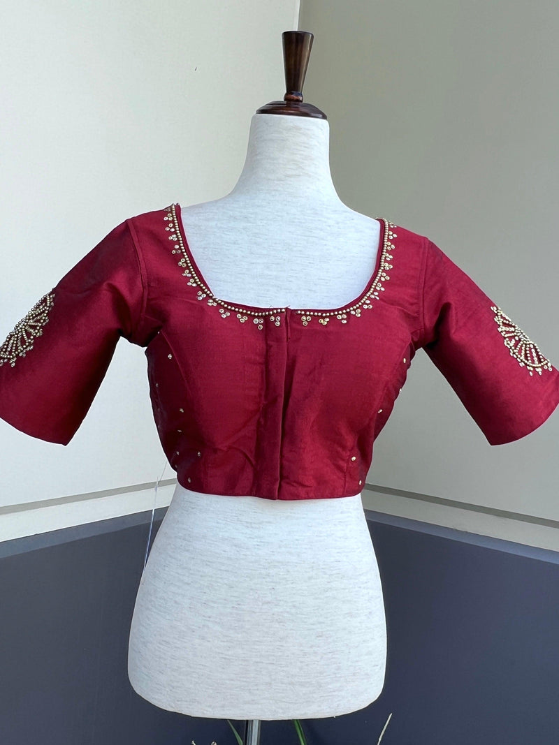 Maroon Color Raw Silk Ready to Wear Blouse  | Handwork Blouses | Readymade Blouses for Sarees | Maroon Color Saree Blouse