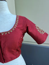 Maroon Color Raw Silk Ready to Wear Blouse  | Handwork Blouses | Readymade Blouses for Sarees | Maroon Color Saree Blouse