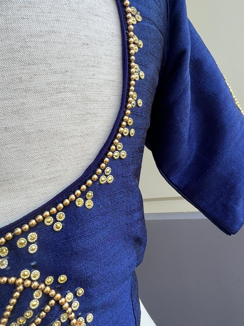 Blue Color Raw Silk Ready to Wear Blouse  | Handwork Blouses | Padded Blouse  | Readymade Blouses for Sarees | Green Color Saree Blouse
