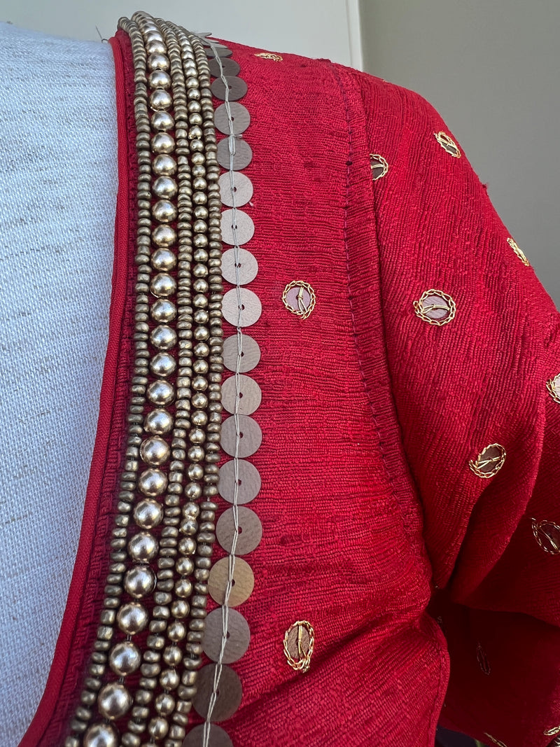 Tomato Red Color Raw Silk Ready to Wear Blouse | Handwork Blouses | Padded Blouse | Readymade Saree Blouses | Red Color Blouse