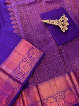 Violet Pure Kanjivaram Silk Saree with Copper Zari Weave | Heirloom Kanchipuram Pure Silk Sari | SILK MARK CERTIFIED