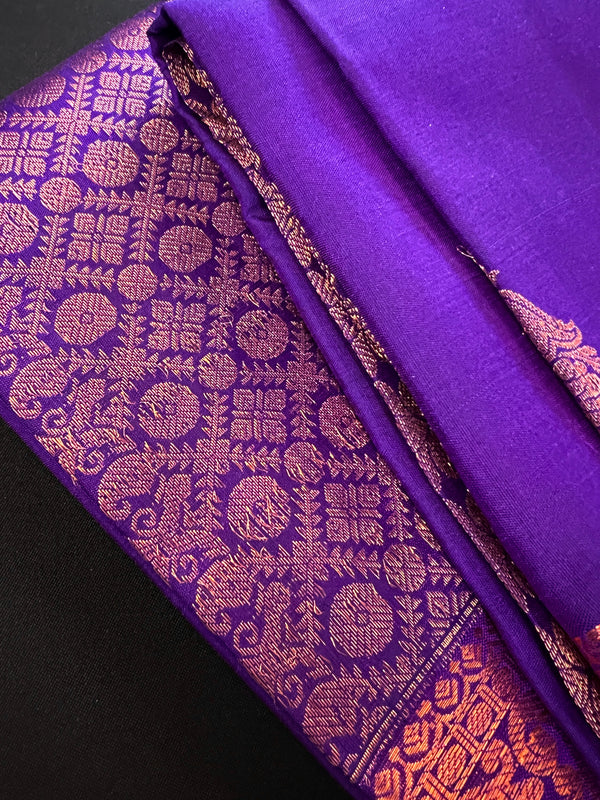 Violet Pure Kanjivaram Silk Saree with Copper Zari Weave | Heirloom Kanchipuram Pure Silk Sari | SILK MARK CERTIFIED