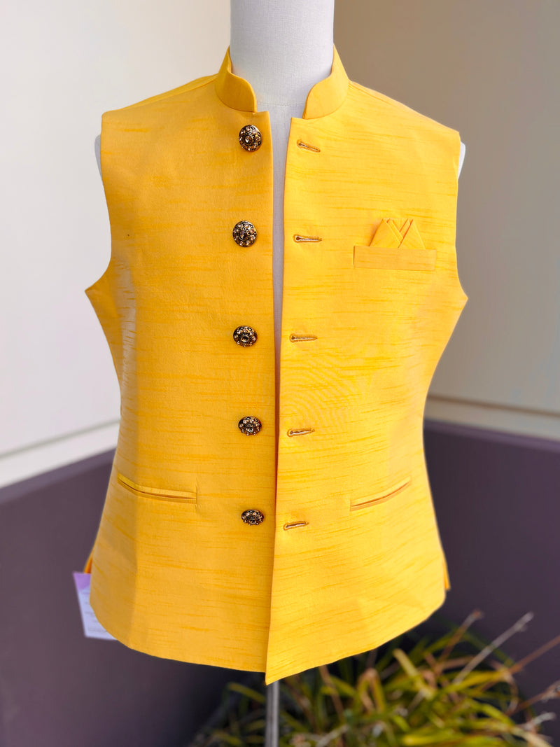 Sunflower Bright Yellow Color Modi Nehru Jacket For Men | Waist Coat | Jacket for Kurta | Gift For Him | Yellow Color Mens Jacket
