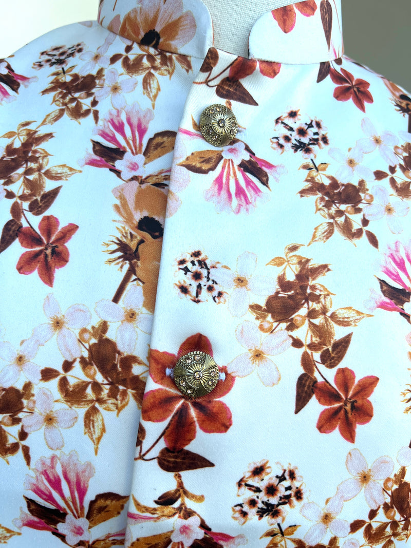 White Color Soft Silk Jacket For Kurta Pajama Floral Digital Prints | Jacket for Kurta | Gift For Him | Wedding Kurta | Modi Nehru Jacket