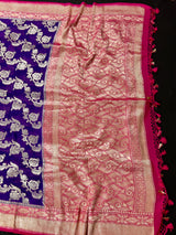 Pure Georgette Purple and Pink Banarasi Saree | Pure Khaadi Georgette | Floral Jaal Saree in Georgette | SILK MARK CERTIFIED Saree