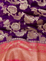 Pure Georgette Purple and Pink Banarasi Saree | Pure Khaadi Georgette | Floral Jaal Saree in Georgette | SILK MARK CERTIFIED Saree
