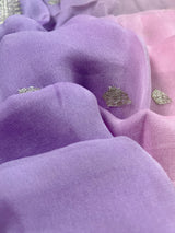 Alia Bhatt Inspired Lavender and Baby Pink Pure Chiffon Silk Saree with Sliver Zari Work | Multi Color Shades | SILK MARK CERTIFIED