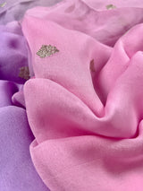 Alia Bhatt Inspired Lavender and Baby Pink Pure Chiffon Silk Saree with Sliver Zari Work | Multi Color Shades | SILK MARK CERTIFIED