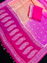 Alia Bhatt Inspired Hot Pink Pure Chiffon Silk Saree with Sliver Zari Work | Multi Color Shades | SILK MARK CERTIFIED | Party Wear Sarees