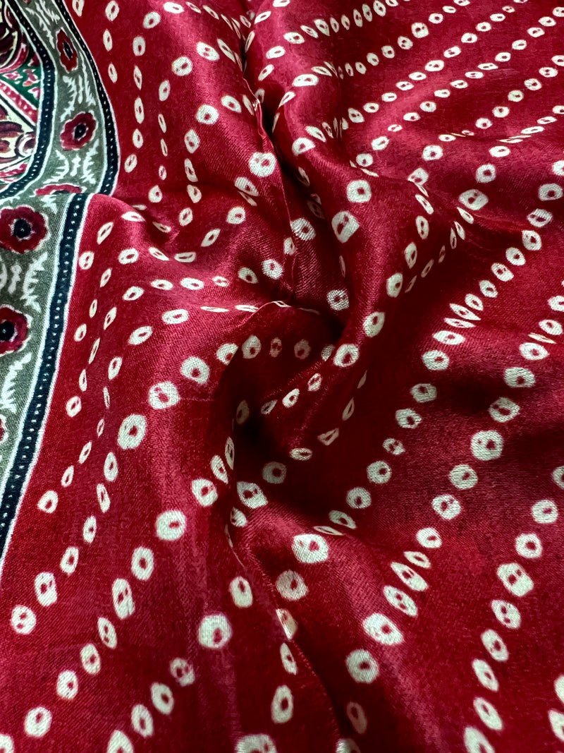 Ruby Red with Bottle Green Color Pure Gajji Silk Saree | Bandhej bandhani Prints | Silk Mark Certified