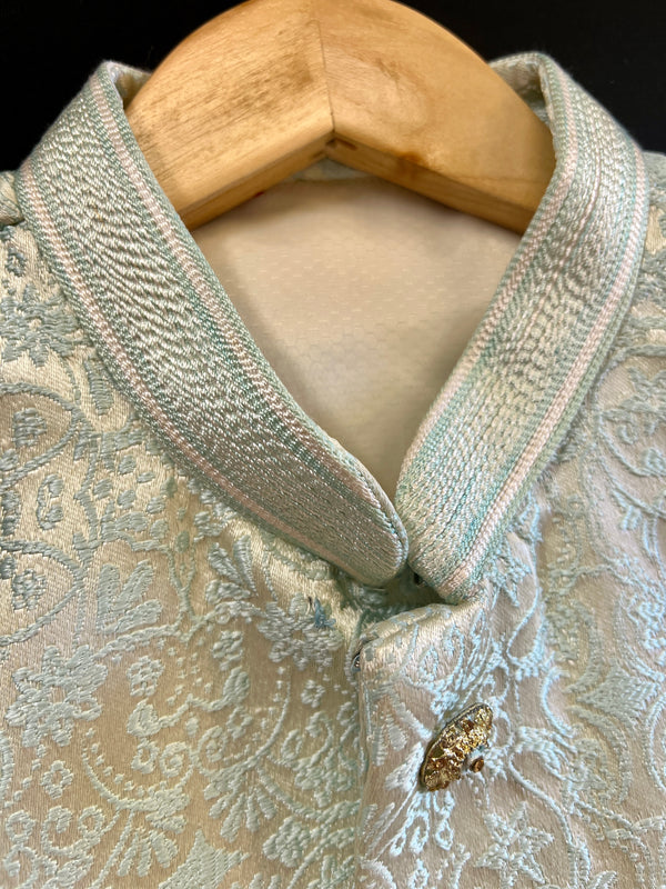 Pastel Designer Soft Jacquard Silk Sea Green Modi Nehru Jacket For Men | Waist Coat | Jacket for Kurta | Wedding Jackets for Kurta