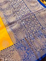 Mango Yellow and Blue Pure Katan Silk | Pure Silk Sarees | SILK MARK CERTIFIED