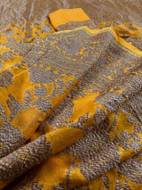 Mango Yellow Color Pure Khaddi Georgette Banarasi Silk Saree with Antique Zari Weave | Yellow Color Saree | SILK MARK CERTIFIED - Kaash