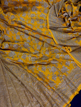 Mango Yellow Color Pure Khaddi Georgette Banarasi Silk Saree with Antique Zari Weave | Yellow Color Saree | SILK MARK CERTIFIED