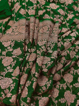 Green Color Pure Khaddi Georgette Banarasi Silk Saree with Antique Zari Weave | Green Color Saree | SILK MARK CERTIFIED
