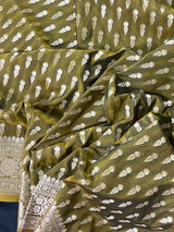 Dual Tone of Dark Mehndi Green Semi Mashru Silk in Gold Zari with Floral Design | Banarasi Silk Saree | Soft Silk Sarees