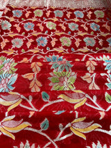 Red Pure Georgette Silk Saree with Water Zari and Brush Paint | Floral Jaal Saree | SILK MARK CERTIFIED
