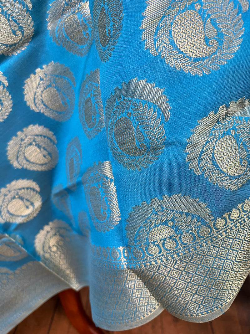 Sky Blue Banarasi Silk Designer Dupatta with big Buttas | Light Weight Dupatta  | Stole | Benarasi Dupatta | Gift For Her