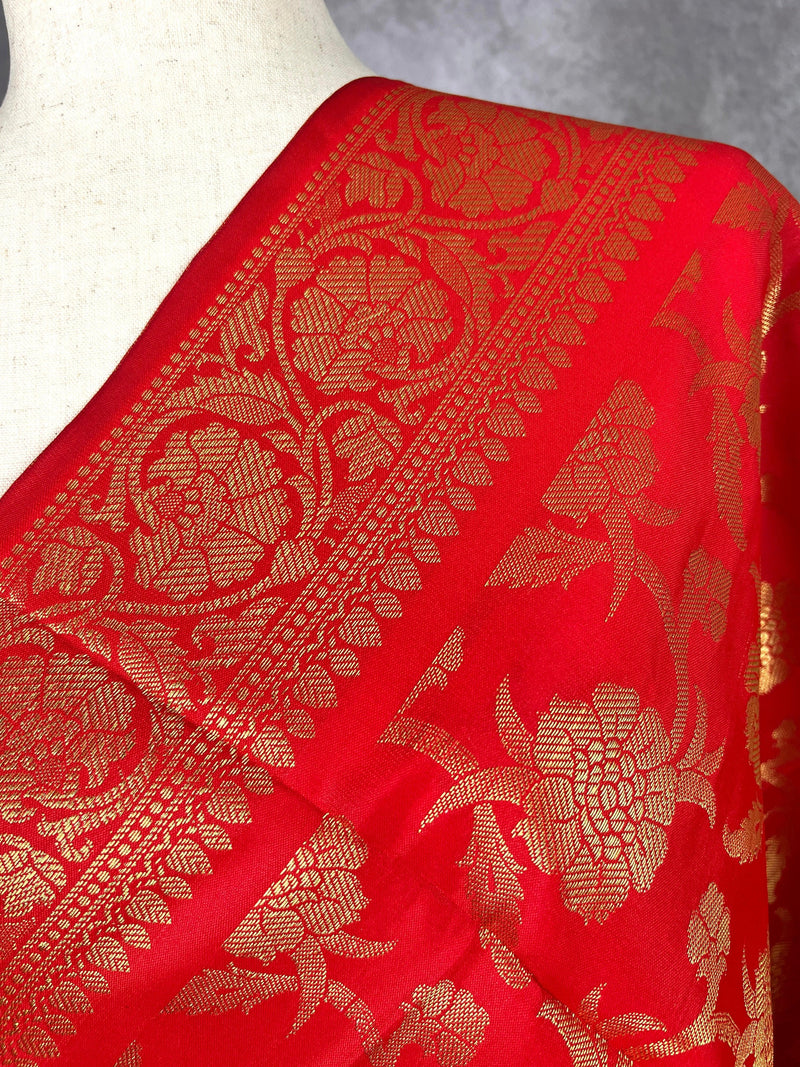 Red Color Soft Silk floral Banarasi Dupatta with Gold Zari Weaving | Handmade Dupattas | Banarasi Soft Silk Dupattas | Dupatta for Lehenga - Kaash