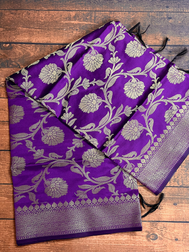 Eggplant Purple Floral Jaal Muted Gold Zari Weaved Dupatta | Floral Silk Dupatta | Zari Work | Dupatta | Stole | Scarf | Dupattas for Gifts