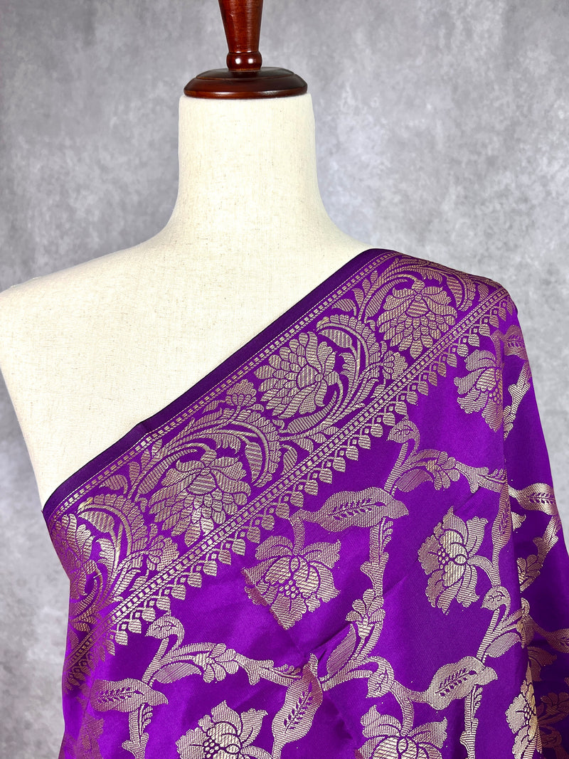 Purple Color Floral Jaal Muted Gold Zari Weaved Dupatta  | Floral Silk Dupatta | Zari Work | Dupatta | Stole | Scarf | Dupattas for Gifts