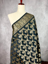 Black Color Floral Jaal Muted Gold Zari Weaved Dupatta  | Floral Silk Dupatta | Zari Work | Dupatta | Stole | Scarf | Dupattas for Gifts