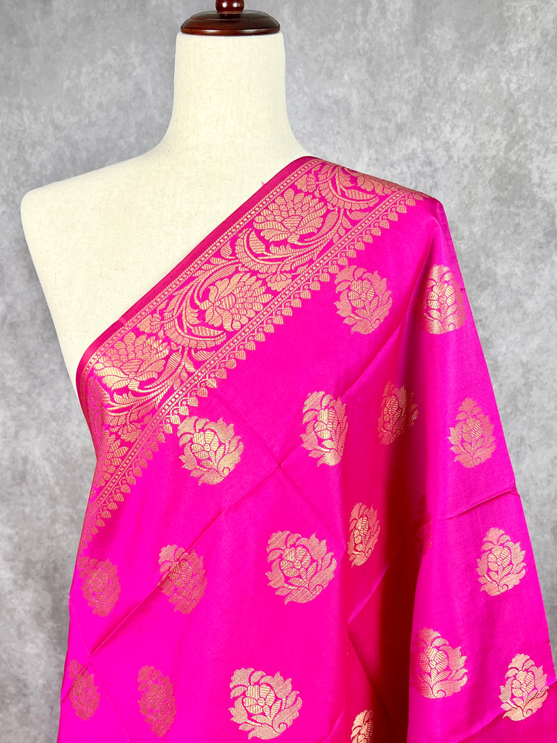Hot Pink Semi Silk floral Jaal Dupatta with Gold Zari Weaving | Indian Dupatta | Chunri | Stole | Scarf | Gift For Her | Dupatta for Lehenga KaashCollection 5 out of 5 stars