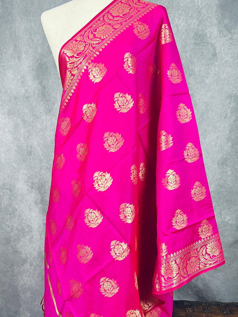 Hot Pink Semi Silk floral Jaal Dupatta with Gold Zari Weaving | Indian Dupatta | Chunri | Stole | Scarf | Gift For Her | Dupatta for Lehenga KaashCollection 5 out of 5 stars - Kaash
