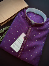Purple Eggplant Color Men Kurta Pajama | Self Design embroidery Style with Zari Weave buttis | Mens Ethnic Wear | Wedding Wear for Men
