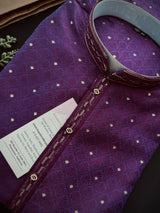Purple Eggplant Color Men Kurta Pajama | Self Design embroidery Style with Zari Weave buttis | Mens Ethnic Wear | Wedding Wear for Men
