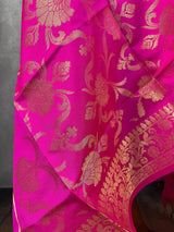 Hot Pink Silk Jaal floral Dupatta Gold Zari Weaving | Indian Dupatta | Chunri | Stole | Scarf | Gift For Her | Dupatta for Lehenga - Kaash