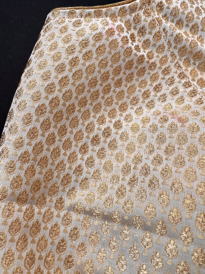 Cream Gold Color Stitched Blouse with Gold Buttis in Pure Banarasi | Readymade Blouse | Ready to Wear Gold Color Banarasi Blouse