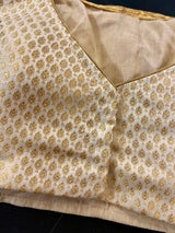 Cream Gold Color Stitched Blouse with Gold Buttis in Pure Banarasi | Readymade Blouse | Ready to Wear Gold Color Banarasi Blouse