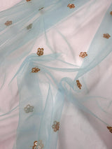 Aqua Blue net dupatta with gold zari, sequin & beads — Kaash Collection