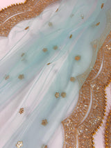 Aqua Blue net dupatta with gold zari, sequin & beads — Kaash Collection