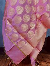 Baby Pink Banarasi with Diya Buttas dupatta in soft silk (non-pure) with big diya buttas with gold zari — Kaash Collection