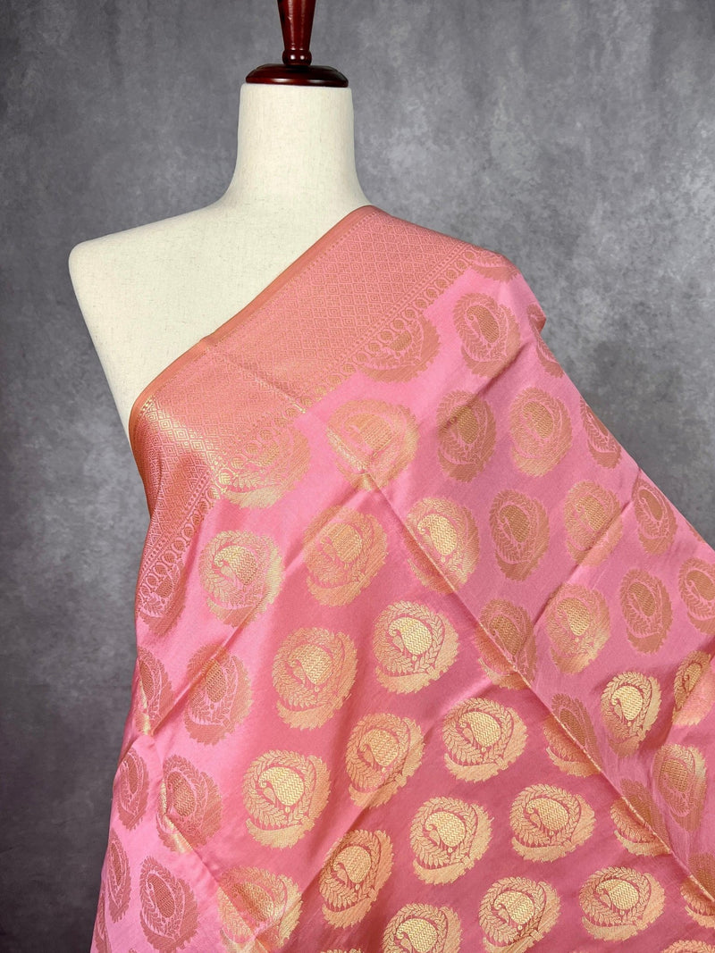 Baby Pink Banarasi with Diya Buttas dupatta in soft silk (non-pure) with big diya buttas with gold zari — Kaash Collection