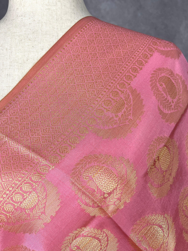 Baby Pink Color Banarasi Silk Designer Dupatta with big diya Buttas | Light Weight Dupatta | Stole | Benarasi Dupatta | Gift For Her - Kaash