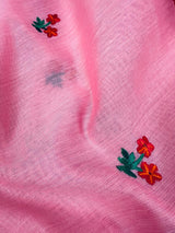 Baby Pink Color Cotton Saree with small Embroidery floral and tissue borders and Pallu | Cotton Sarees - Kaash
