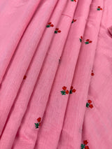 Baby Pink Color Cotton Saree with small Embroidery floral and tissue borders and Pallu | Cotton Sarees - Kaash