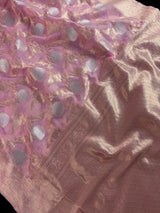 Baby Pink Linen Silk saree in linen silk with banarasi borders with floral jaal weave — Kaash Collection